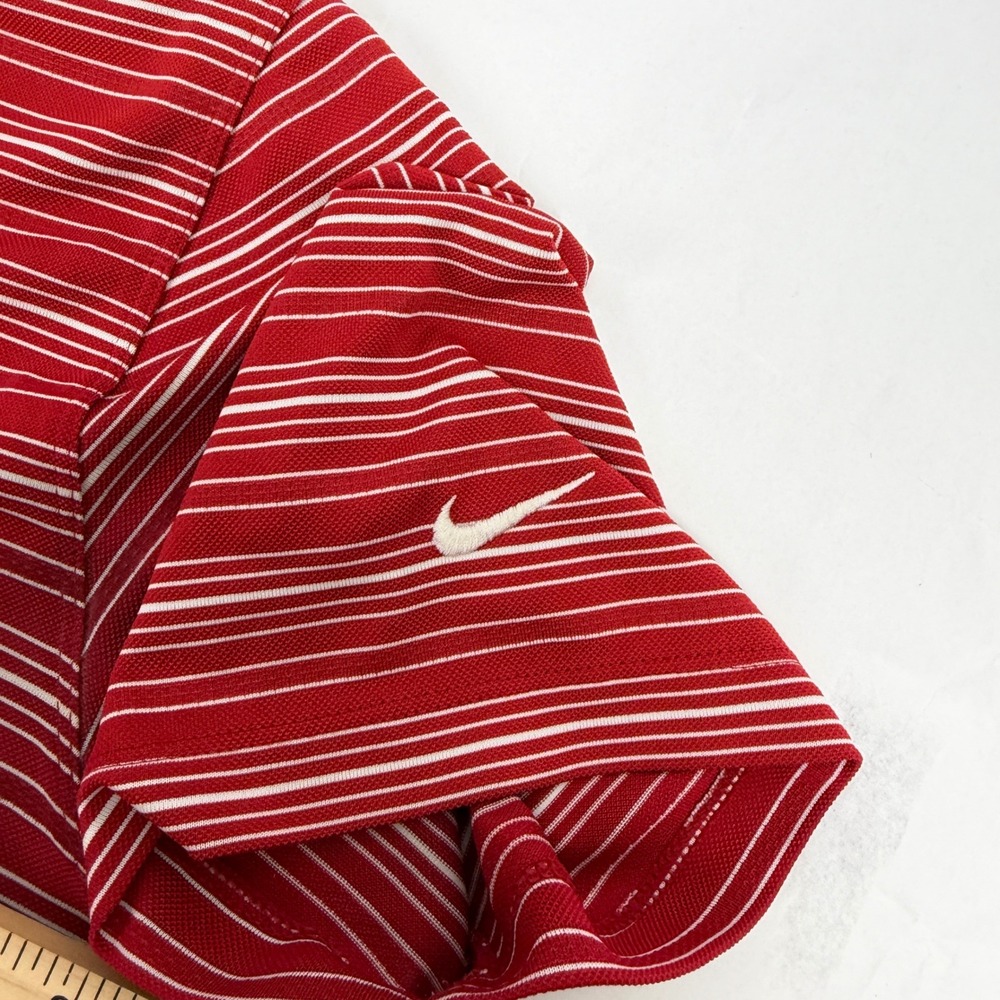 Nike Golf Dri-Fit Red White Stripe Polo Shirt Men's Large Golf Shirt - Picture 5 of 9
